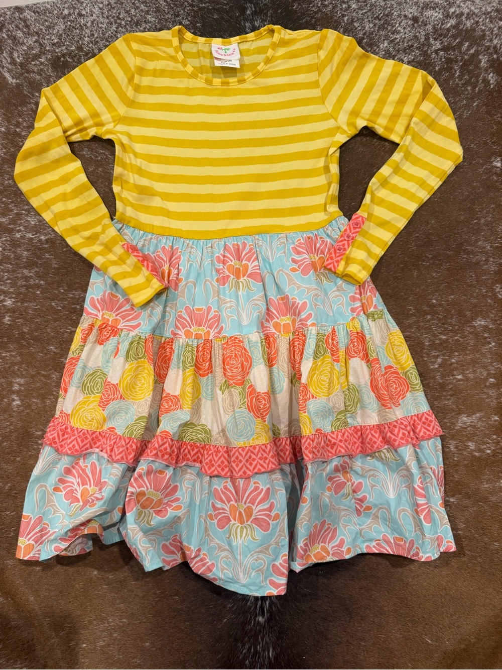 Shrimp & Grits Kids Mixed Floral Tiered Dress Girls XL 9–10
